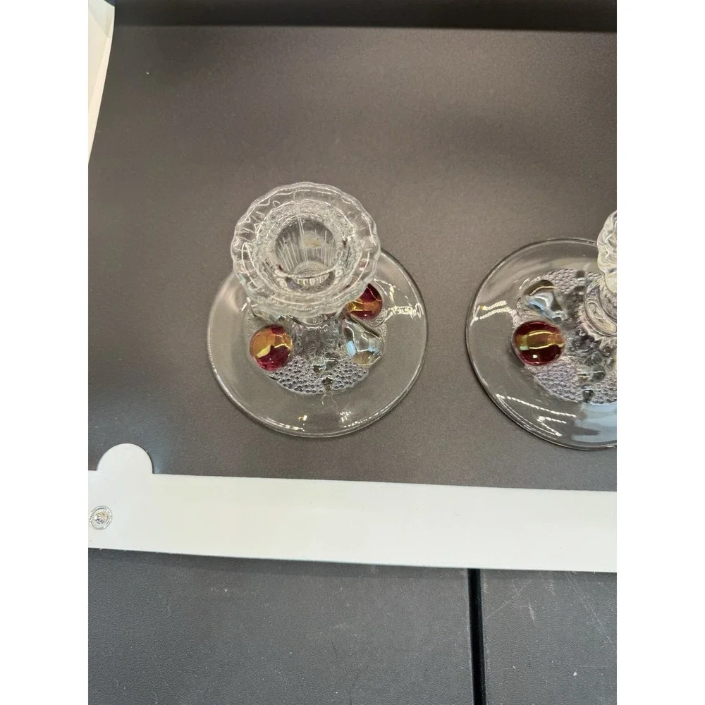 Candle Stick Holder Fruit Westmoreland Della Robbia Ruby Flashed PAIR 3.5 Inches